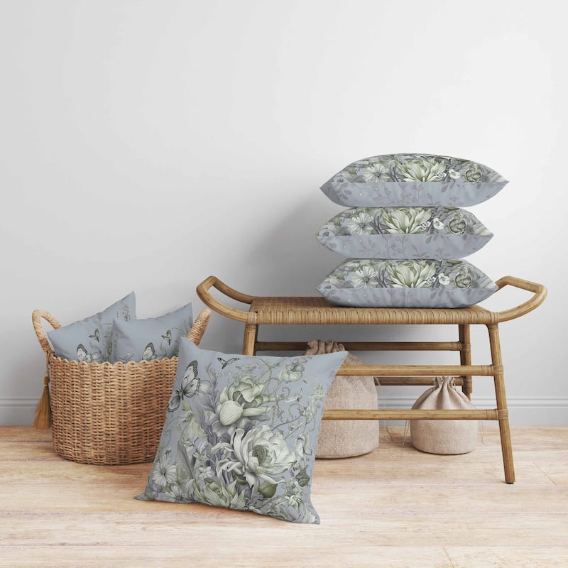 Garden Delights Faux Suede Reversible Throw Pillow Grey and Green