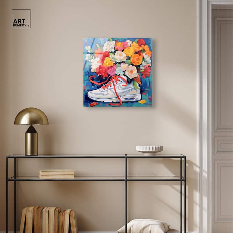 Whimsical Sneaker with Flowers Acrylic by Art Remedy, Ready to Hang