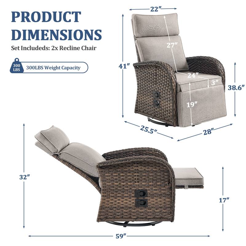 Pocassy Lounge Chair Swivel Reclining Chair with Adjustable Backrest