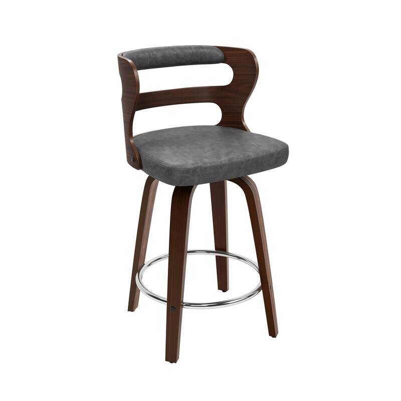 26 in. Swivel Counter Bar Stools, Bar stool with Bent Wood Legs & Round Footrest - 26" H