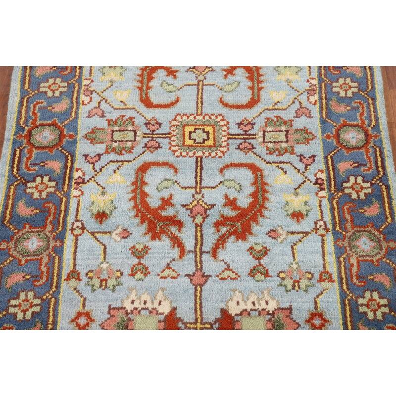 Light Blue Oushak Oriental Accent Rug Hand-Knotted Wool Carpet - 3'0" X 4'11"
