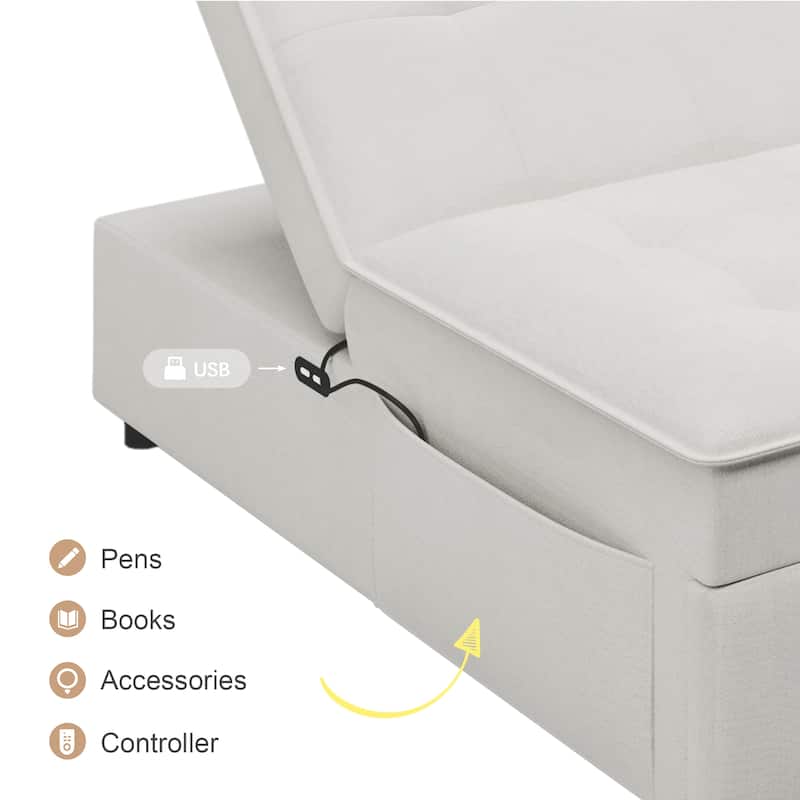 4-in-1 Convertible Sofa Bed Chair Folding Ottoman Living Room Sleeper Chaise Lounge with Adjustable Backrest USB Port and Pocket