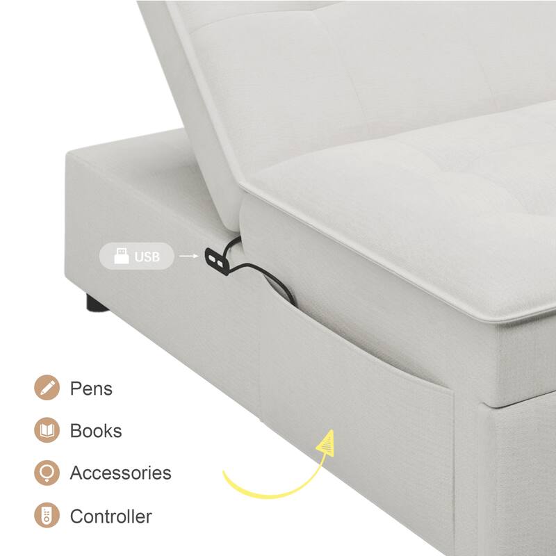 72.5" Linen 4-in-1 3-Seater Sleeper Sofa with 5-Level Adjustable Backrest And Storage Pocket