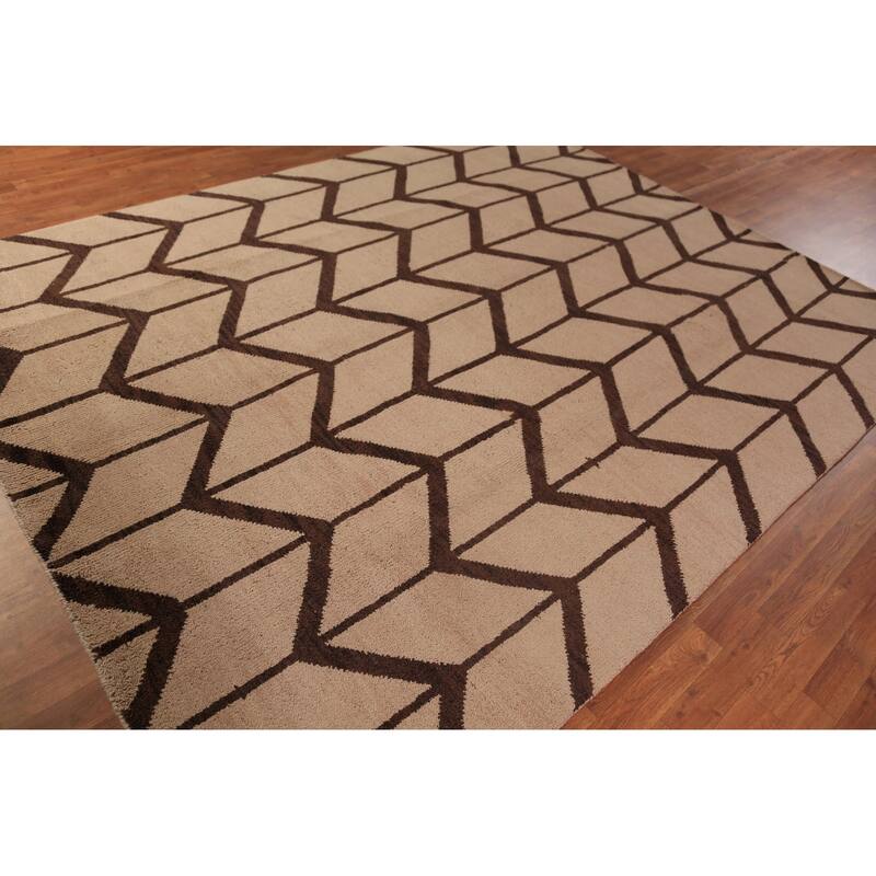 Hand Knotted Oriental 100% Wool Carpet Modern All-Over Beige & Ivories Moroccan Area Rug - 9' 10'' X 7' 11''