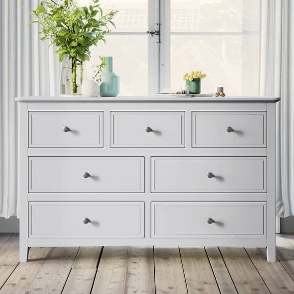 Elegant White Pine 7-Drawer Dresser with Stylish Metal Knobs - Bed Bath &  Beyond - 38298991