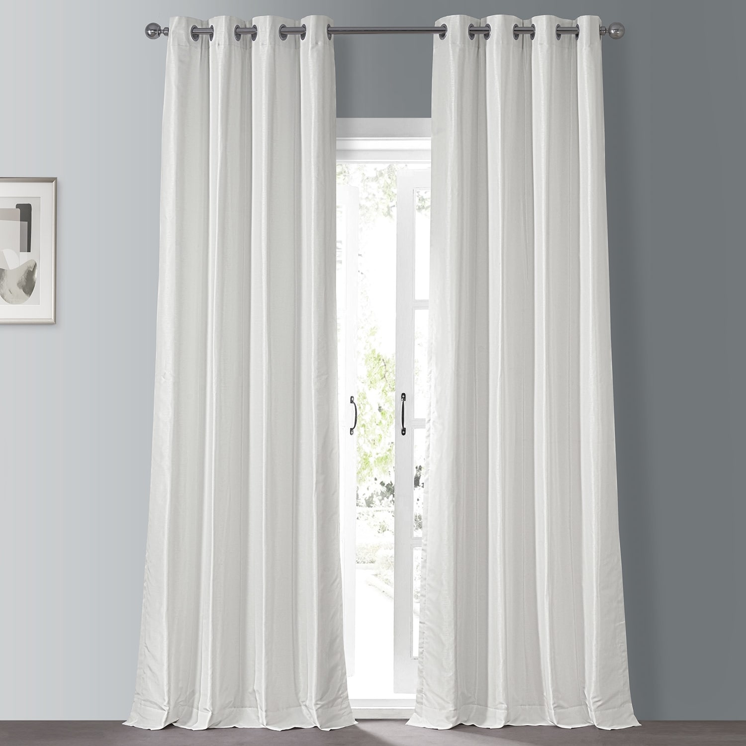 Ivory or White Faux Silk Dupion Curtains Eyelet Top High quality products 