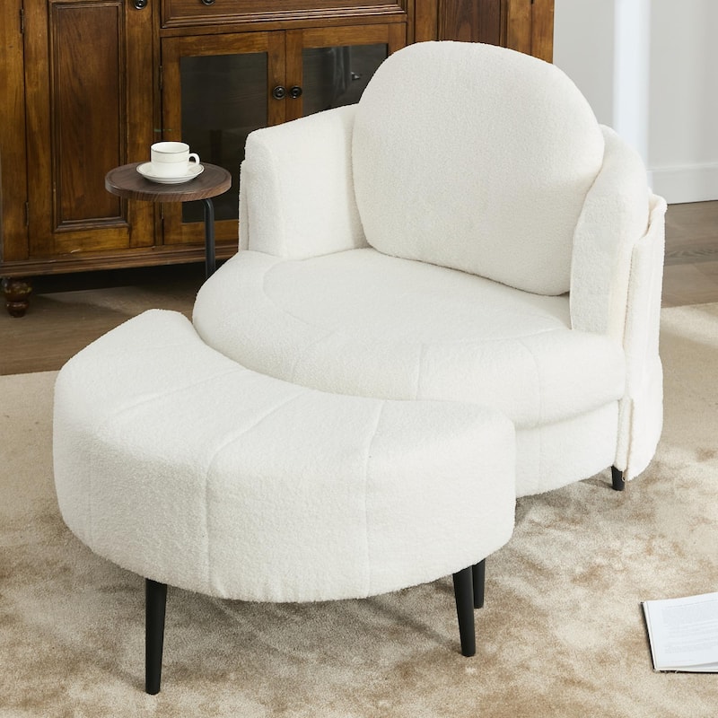 Sofa Chair Reception Chair Reading Chair with Removable Ottoman, Upholstered Chair Vanity Chair Office Chair - White