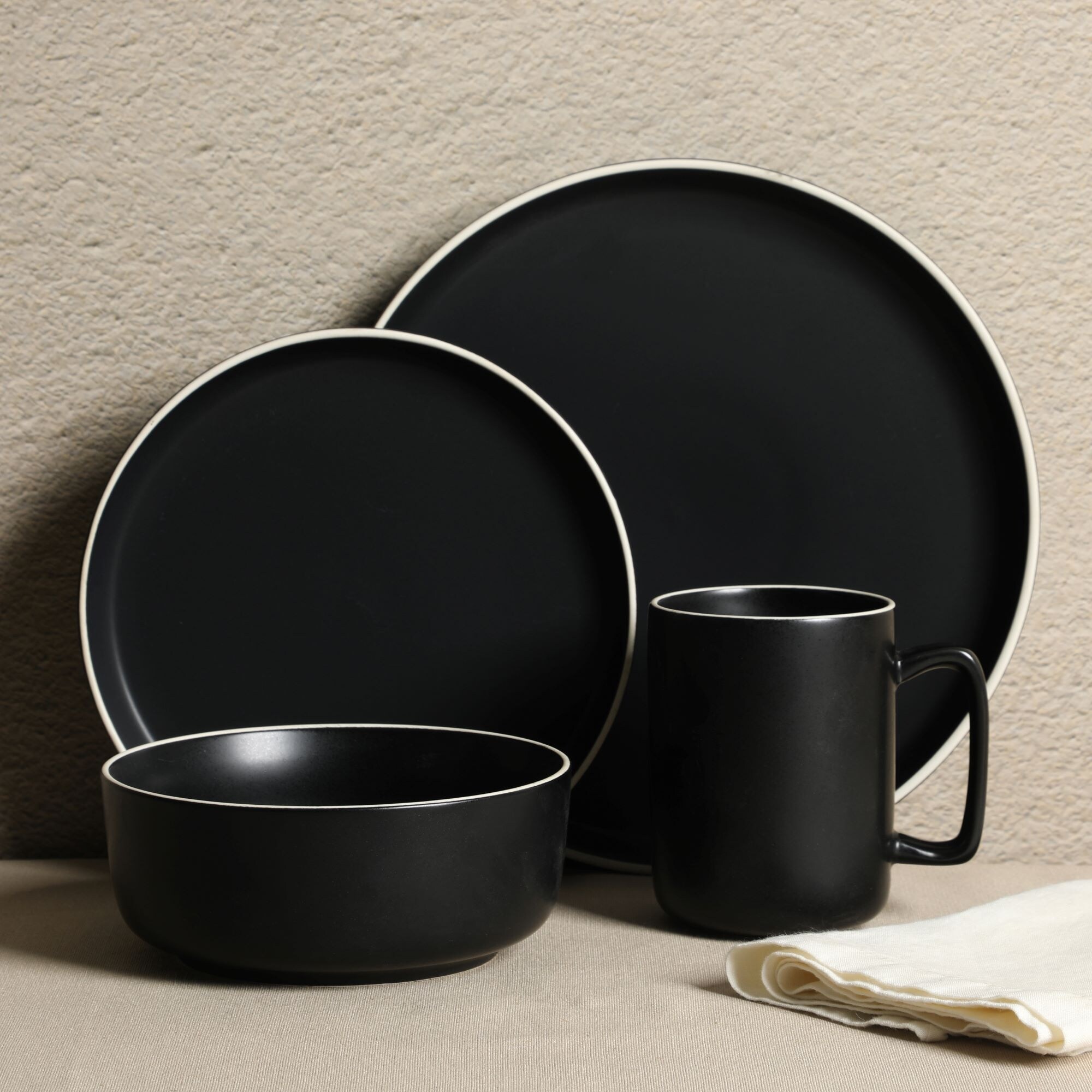 Gibson Home Zuma 16-Piece Dinnerware Set - Matte Black Stoneware For 4 People