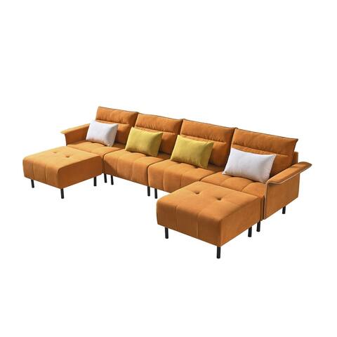 Mid-Century Suede Seat, 4-Seat Sofa for Living Room