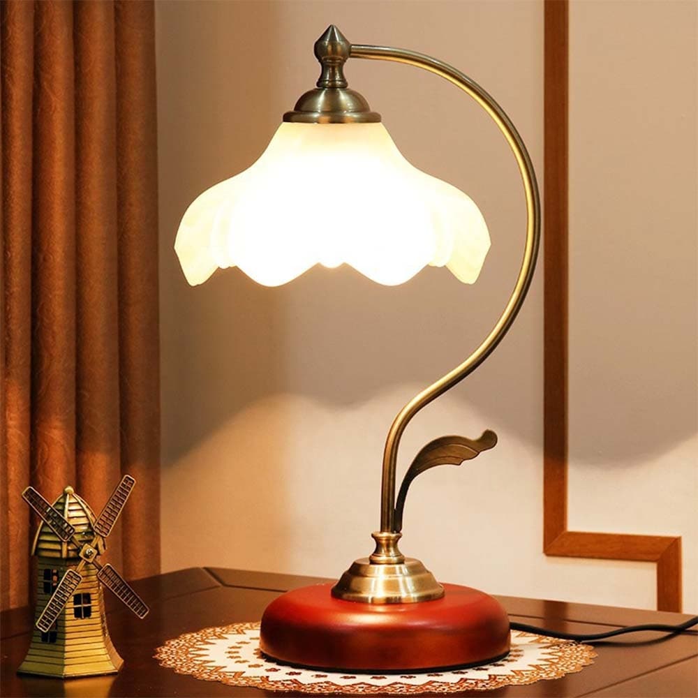 YANSUN Vintage Gold Bedside Desk Lamp with Flower Shade Metal Table Lamp for Bedroom 12.60