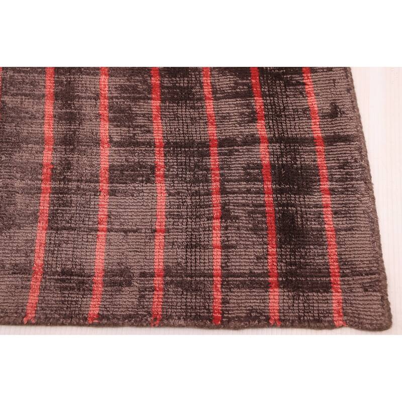 ECARPETGALLERY Hand Loomed Elysian Dark Brown, Light Grey Viscose Rug - 6'7 x 9'2
