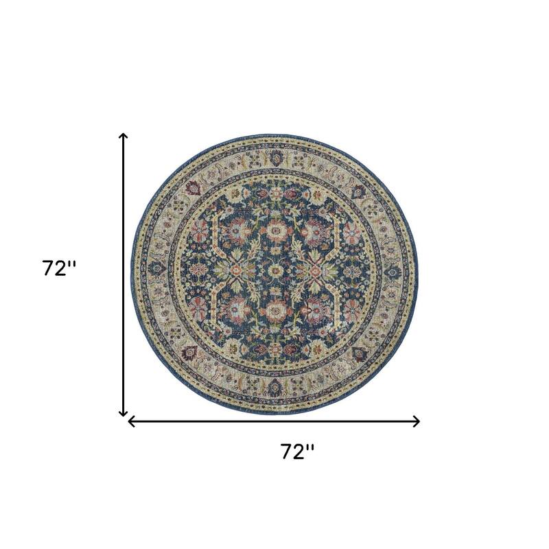 Jepas Power Loomed Distressed Geometric Floral Traditional Non Skid Area Rug By HomeRoots - 72' X '72' X '0.5