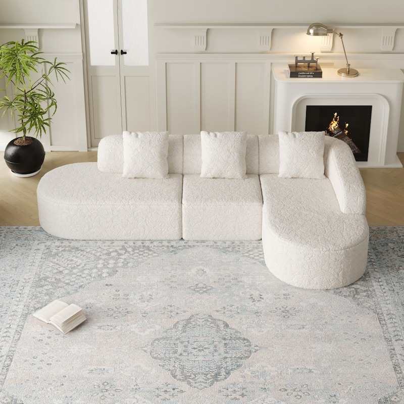 111.8" Modern L-shaped Curved Modular Sofa with Three Pillows