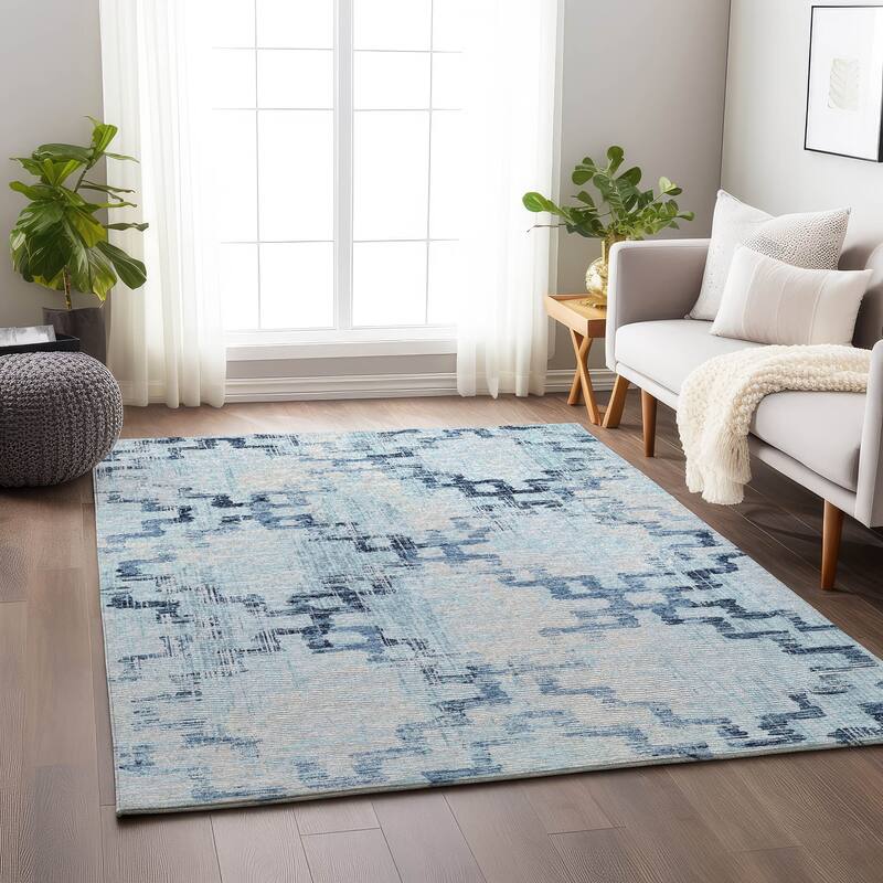 Premium Washable Super Soft Modern Trellis Mayfield Rug - Blue - 9' x 12' - Rectangle