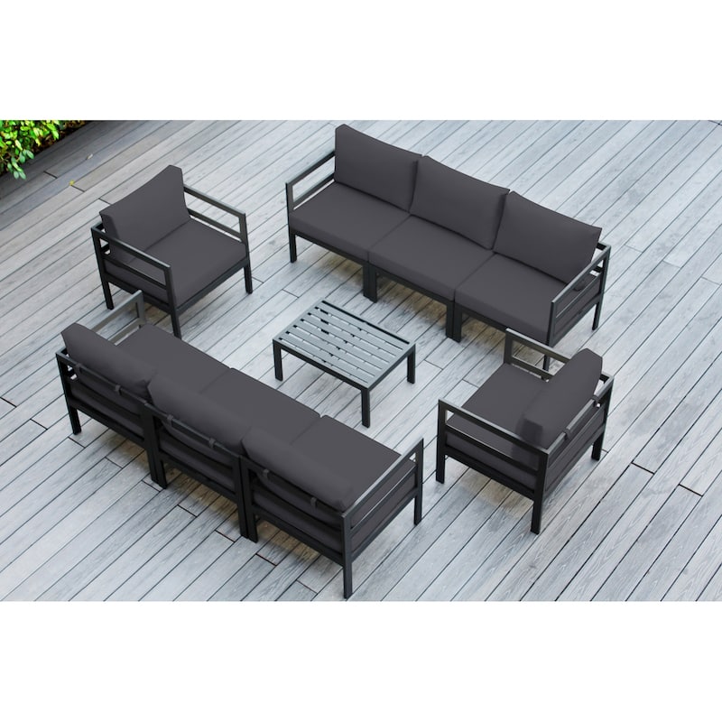 Ohana Outdoor 9-pc. Cushioned Aluminum Sectional - No Assembly - Sunbrella Coal