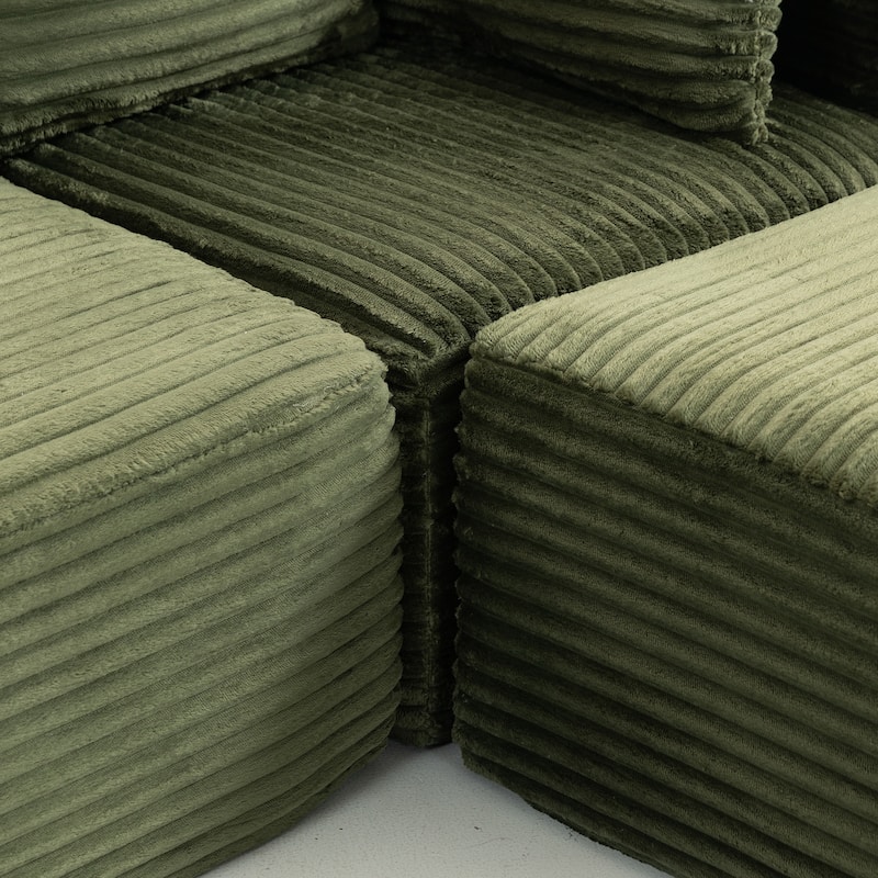 Floor Standing Deep Seat Sofa Corduroy Modular L-shaped Sectional Sofa with Chaise Lounge Compressed Sofa with Ottoman