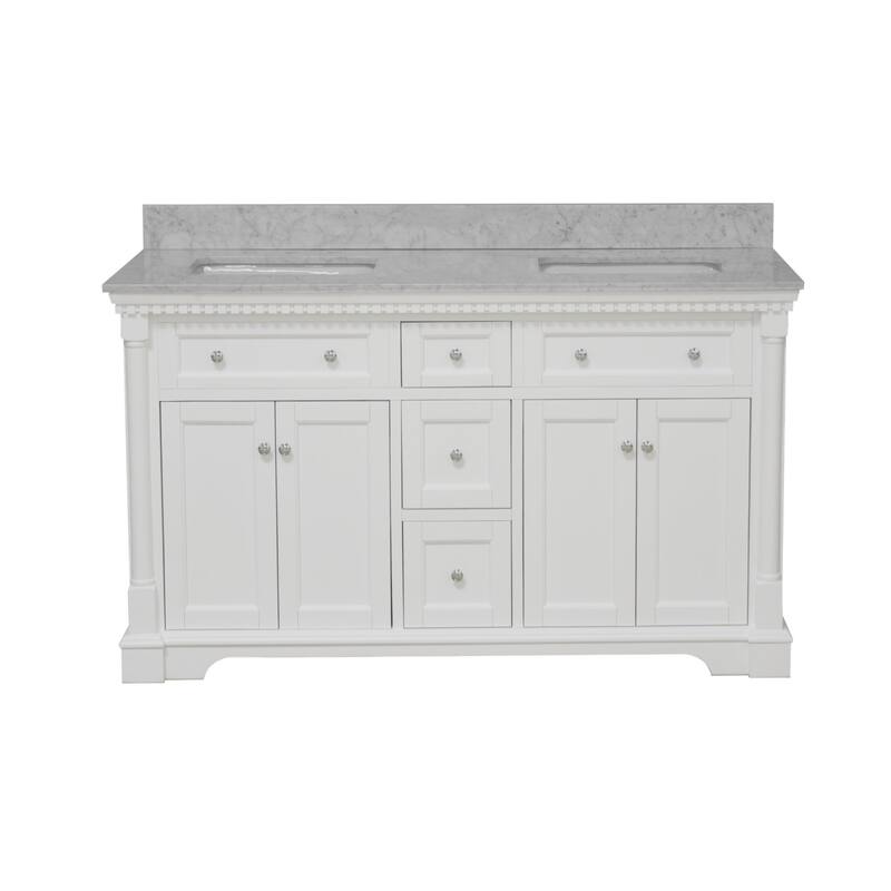 KitchenBathCollection Sydney 60" Double Bathroom Vanity with Carrara Marble Top