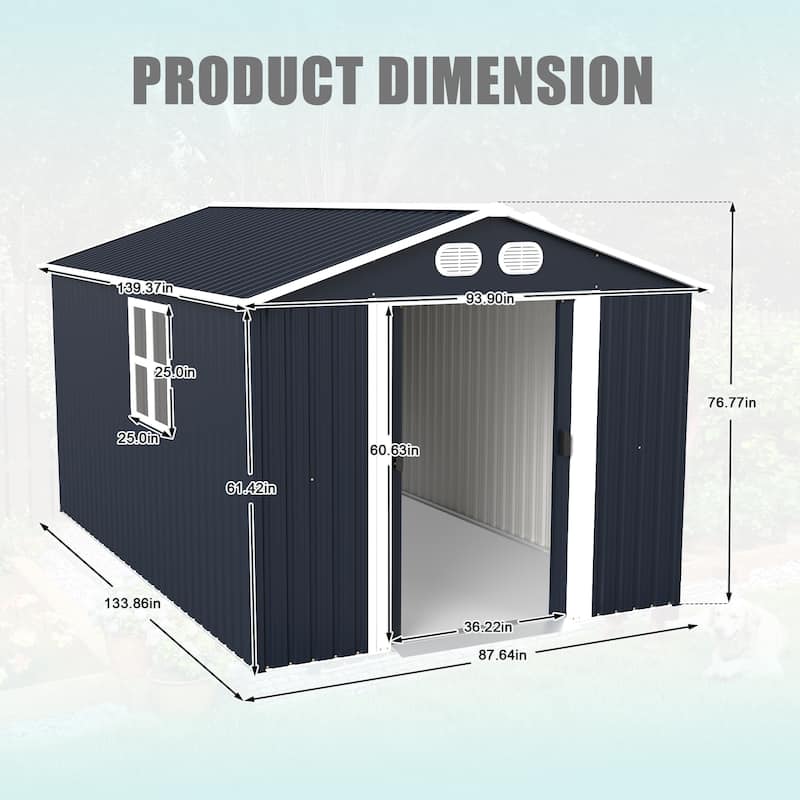 8x12 FT Outdoor Metal Storage Shed, Large Storage Sheds with Sturdy Frame Structure, Metal Garden Tool Shed with Lockable Door