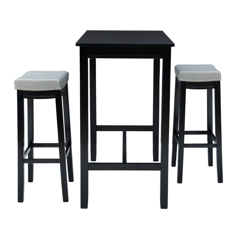 3-Piece Bar Table and Stool Set- 47.25" - Black and Gray