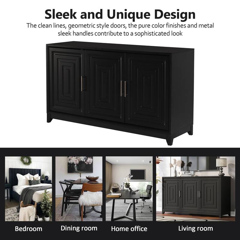 Black 59.1" TV Stand Console Cabinet with Wood Legs for TVs Up to 65"