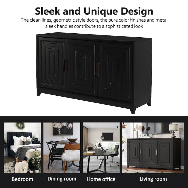 Modern 59" TV Stand for TVs up to 65", Entertainment Center with 2 Cabinets, Adjustable Shelves, Solid Wood Legs