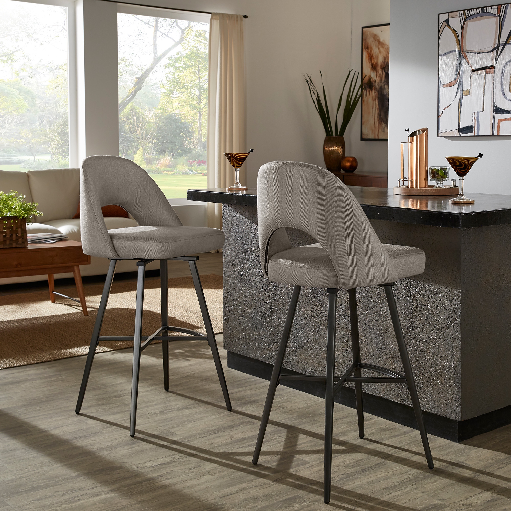 Presley Metal Fabric Swivel Bar Stools Set of 2 by iNSPIRE Q