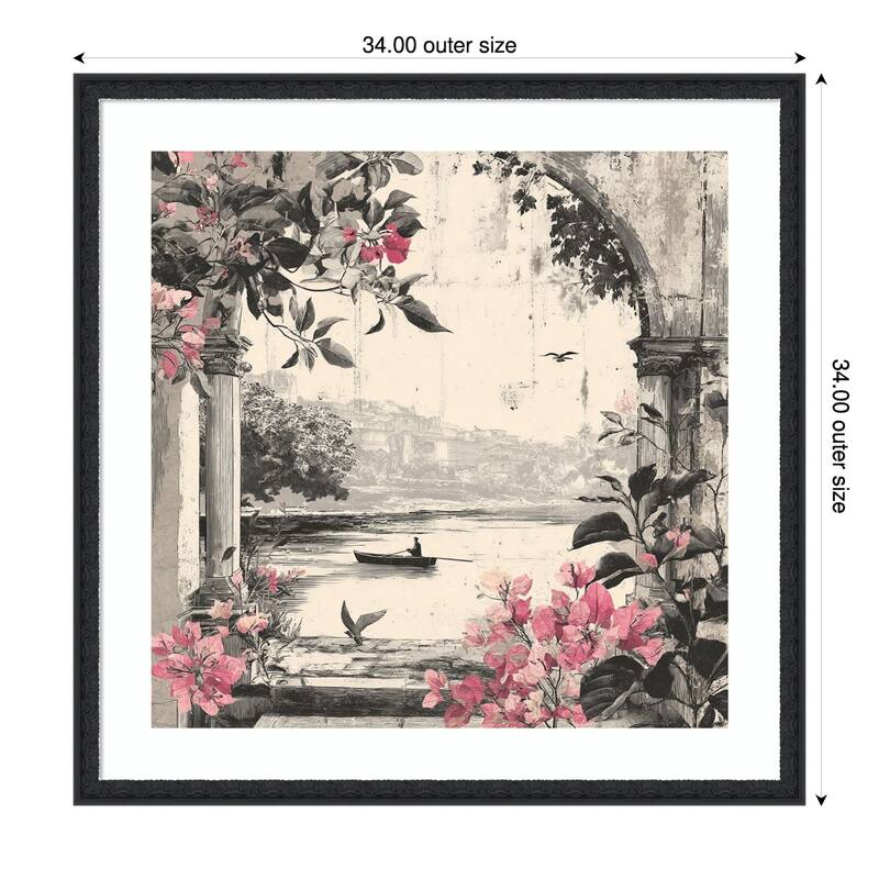 Peacock Mughal Mural Designs No. 5 by Tradelink inhouse artist Wood Framed Wall Art Print - Black