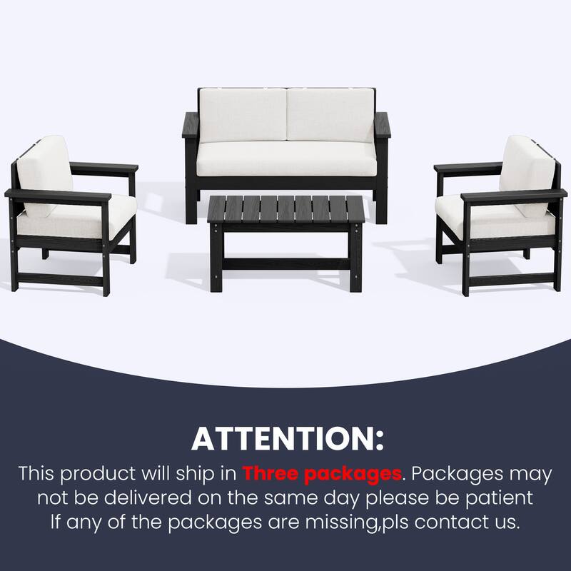 Outdoor Patio HDPE Sectional Sofa and Table Set, Removable Cushions Included, a Loveseat, 2 Single Sofas