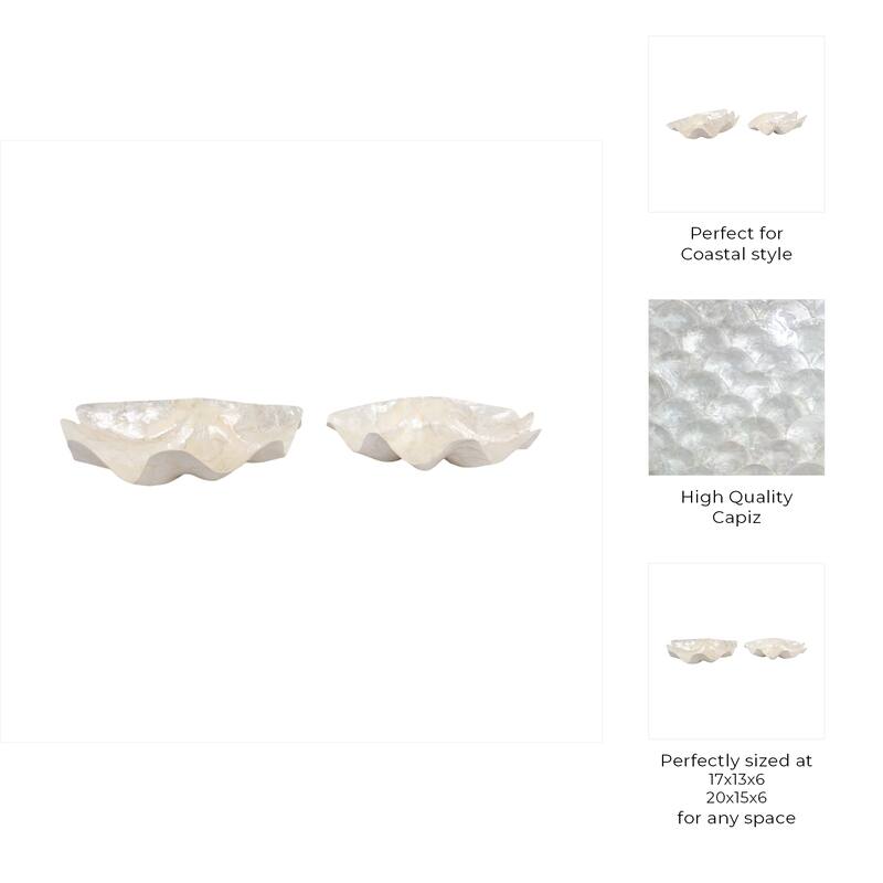 Capiz Decorative Bowls Coastal Shell Design (Set of 2) - 6" Ivory - 20" x 14" x 7"