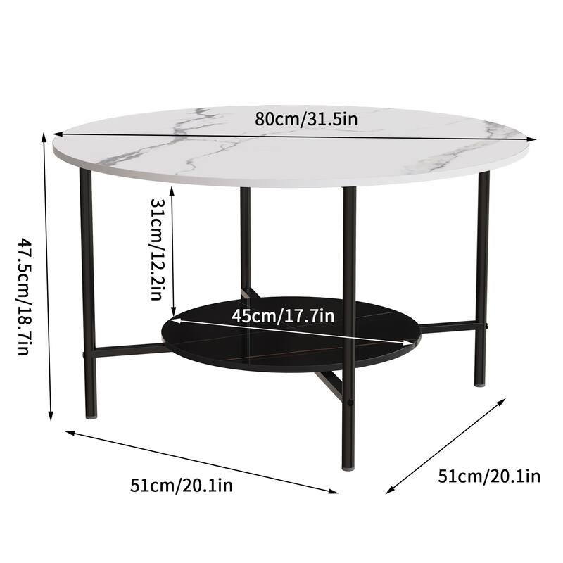 2 Tiers Heavy Duty Sintered Stone Round Coffee Table - W 32" x D 19"