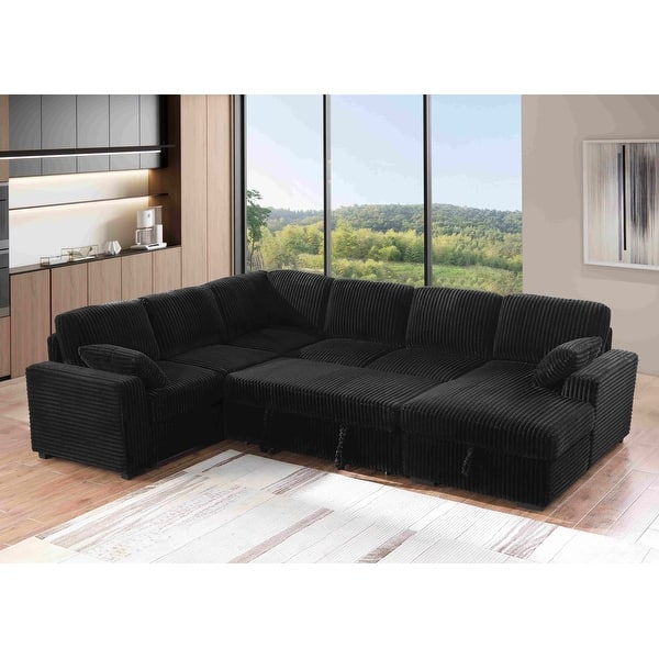 Modern Corduroy Sectional With Storage Chaise Lounge
