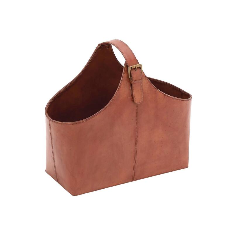 Leather Handmade Box Style Single Slot Magazine Holder with Buckle Handle - Brown, Dark Brown, Gray or Black - Roche River Decor