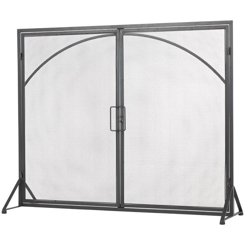 Metal Single Panel Fireplace Screen with Arch Inspired Doors and Handles - Black - Roche River Decor - 12"W x 31"L x 32"H