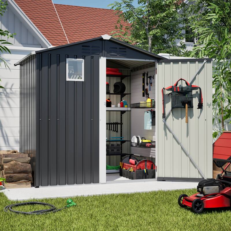 Metal Outdoor Storage Shed 6FT x 4FT, Steel Utility Tool Shed Storage House , Metal Sheds Outdoor Storage
