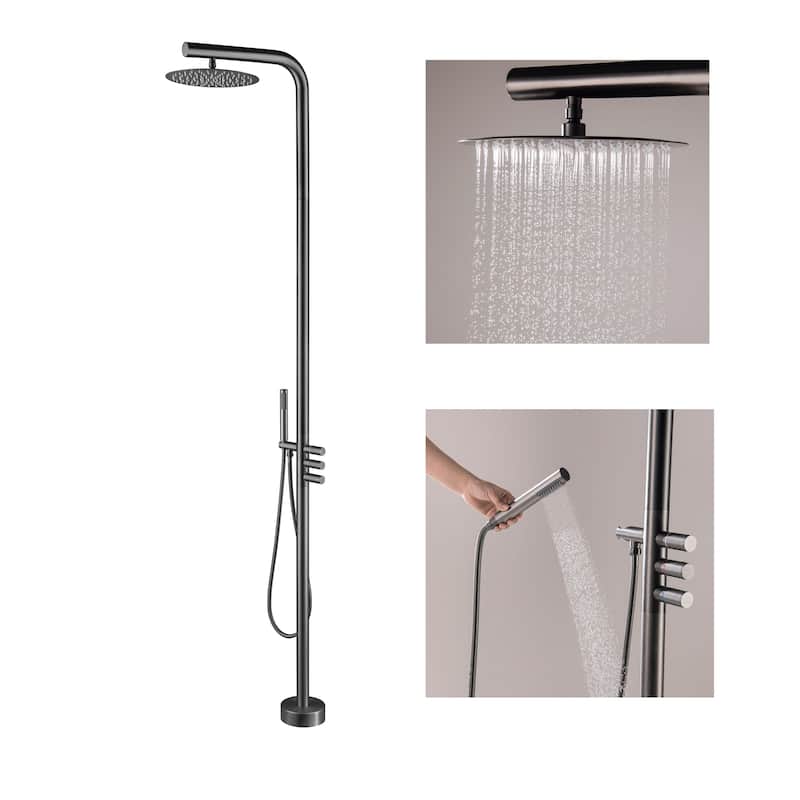 Modland 91''H Freestanding Outdoor Shower Rainfall with Handheld Shower - Gun Grey