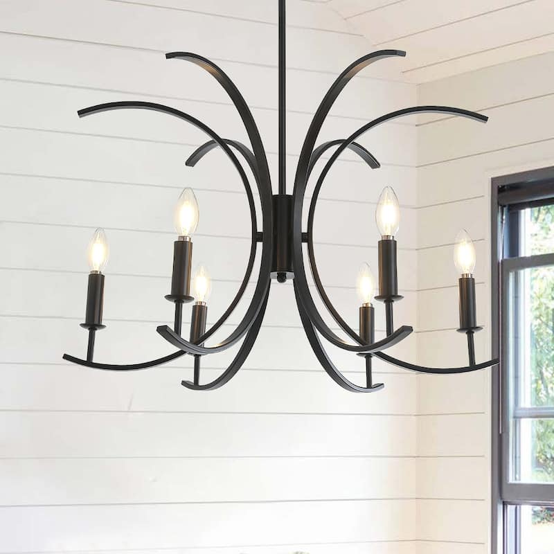 Farmhouse Black 6-Light Curved Line Candle Style Chandelier