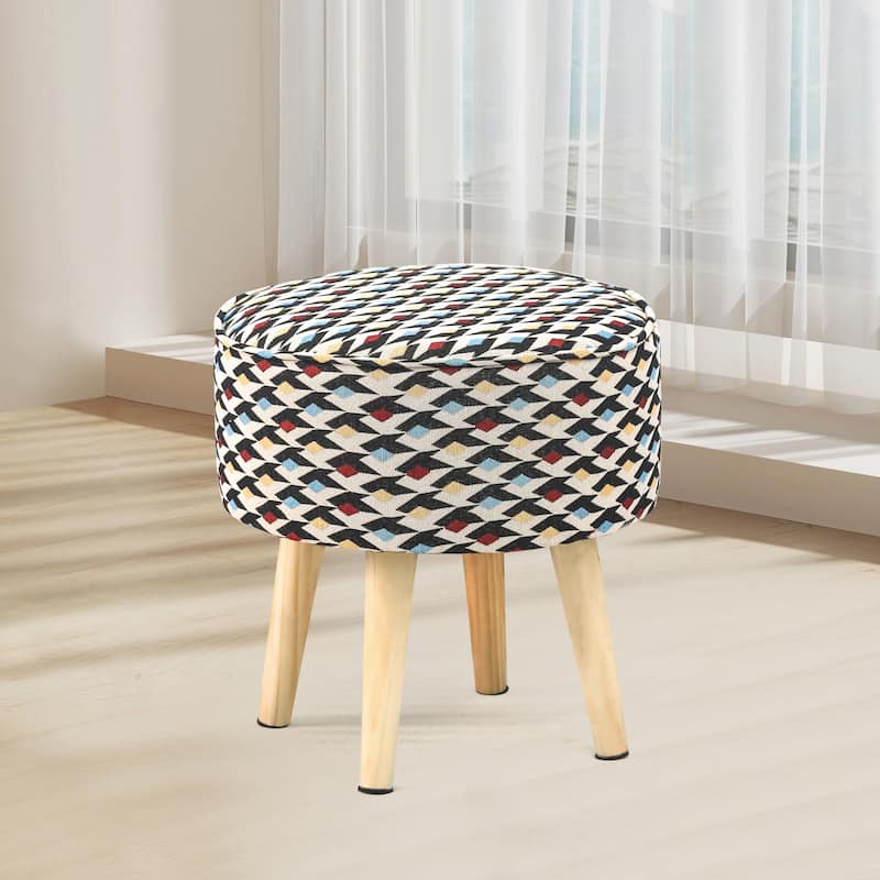 Adeco Round Padded Footstool Fabric Vanity Ottoman Foot Rest Stool