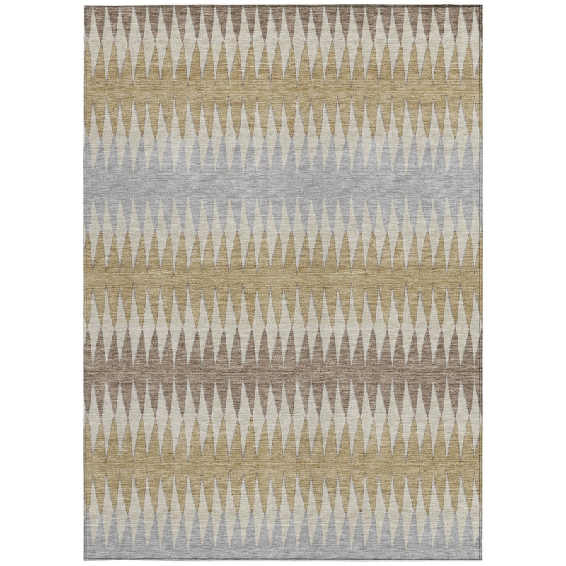 Beige Gray And Brown Striped Washable Indoor Outdoor Area Rug - 8' X 10'