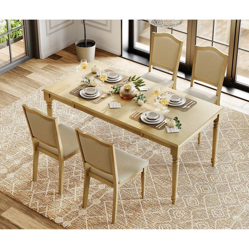 Farmhouse Dining Table Set, Wood Dining Table & Upholstered Chairs,Oak