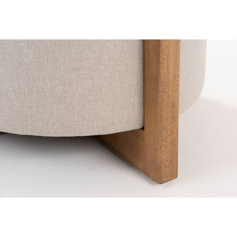 Modrest Sada Mid-Century Modern Beige Linen & Chestnut Round Ottoman