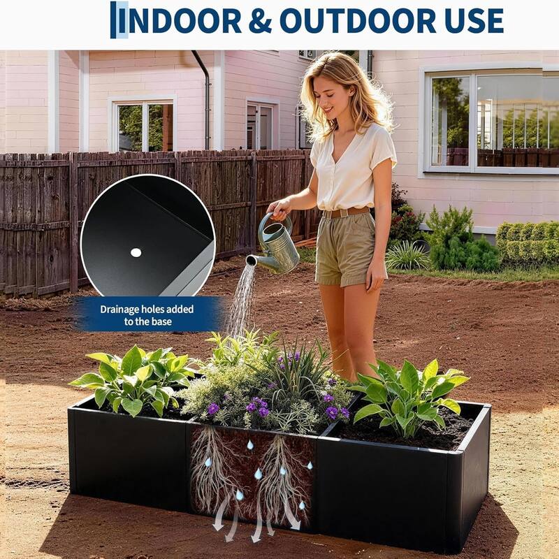 136x52x30cm Metal Planter Box with Snap-On Assembly Large Garden Planters for Indoor and Outdoor Use Without Base