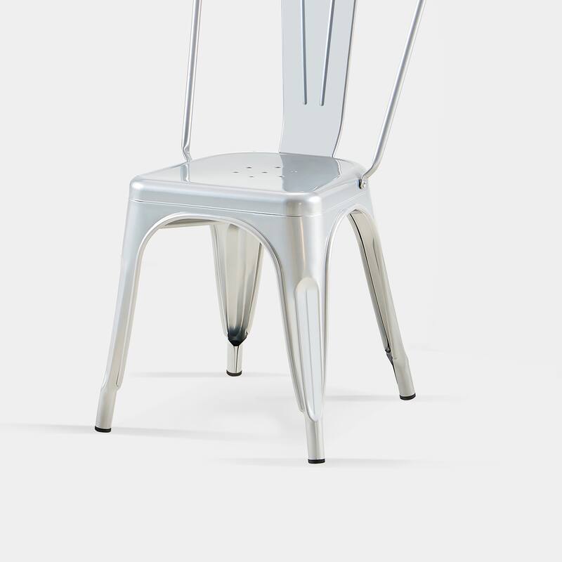 18" Modern Industrial Metal Stackable Silver Dining Chair, 2PCS - 18" W X 18" D X 33" H