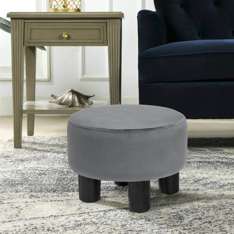 Adeco Round Ottoman Velvet Footrest Stool Modern Padded Seat Footstool
