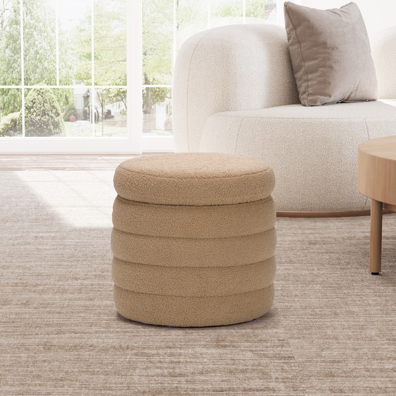 Bayville 16" Tall Sherpa Round Ottoman With Storage