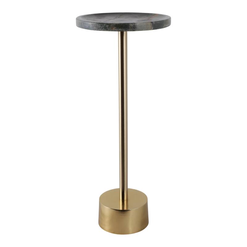 Stone Metal Side Table Modern Round Top Pedestal Base - 24" Green - 24.0"