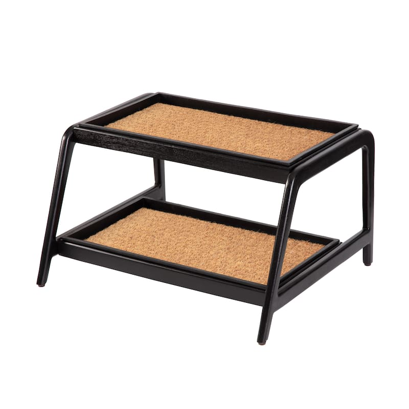 Jani Double-Tier Black Stand 2-Pair Rubber Boot Trays - Smoked Oak