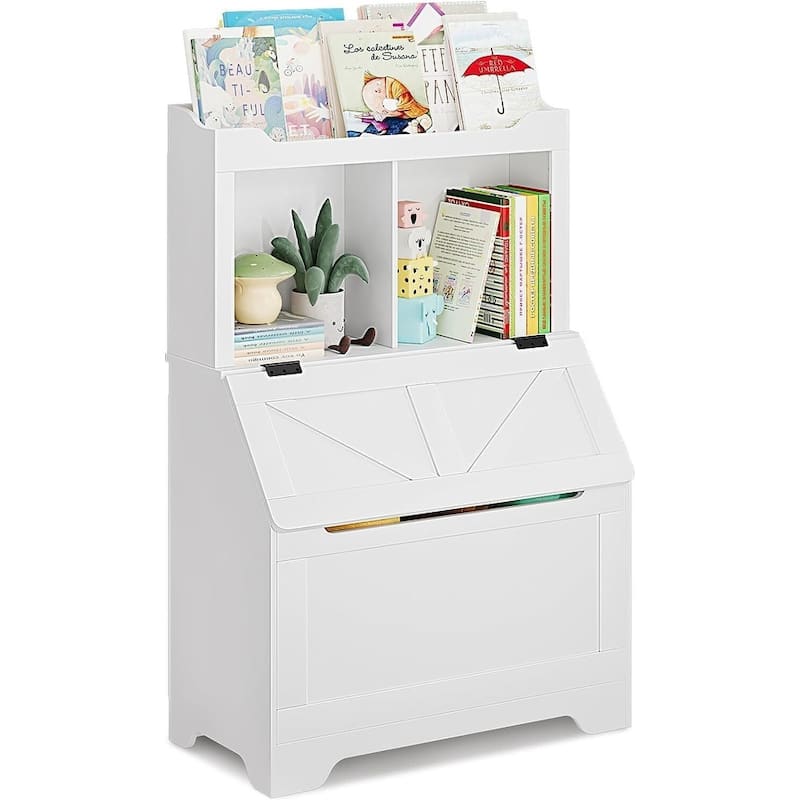 Kids Bookshelf and Storage Organizer, Box Chest with -Top Lid, Toddler Bookcase Cabinet