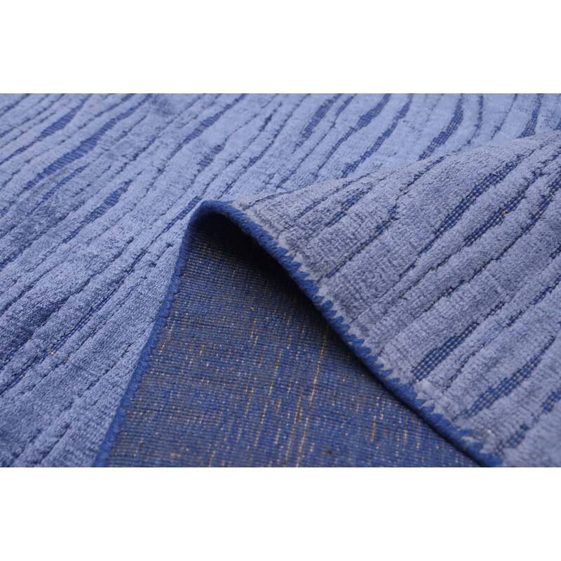 ECARPETGALLERY Hand Loomed Elysian Slate Blue Viscose Rug - 5'10 x 8'11