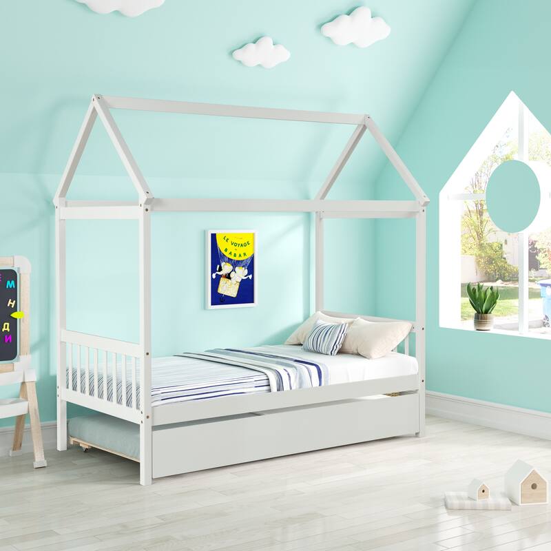 Twin Pine House Bed with Functional Trundle for Guests