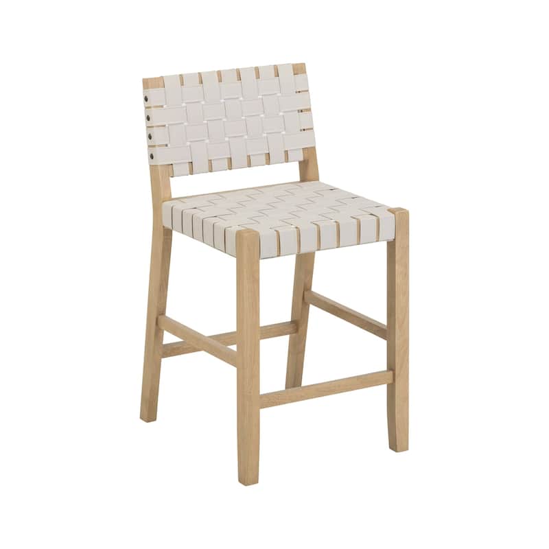 Cohen Mid Century Modern Bar Stool, Upholstered Woven Faux Leather Counter Stool with Back and Solid Wood Legs